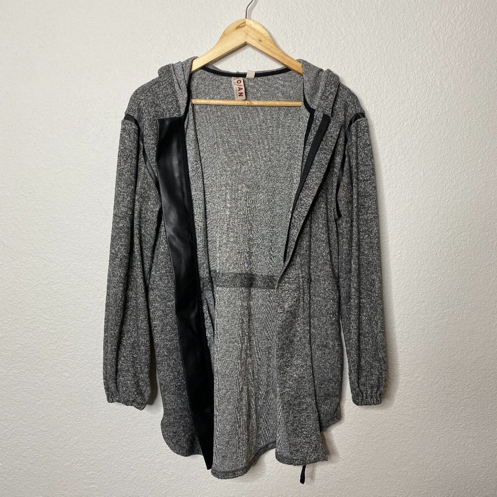Anthropologie Dolan Gray Hooded Zip Up Leather Trim Tunic Sweater - Picture 6 of 12